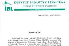 referencja od Instytutu Badawczego Leśnictwa