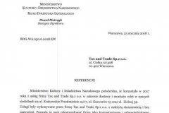 referencja od Ministerstwa Kultury i Dziedzictwa Narodowego