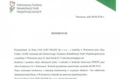 referencja od Państwowego Funduszu Rehalibitacji Osób Niepełnosprawnych